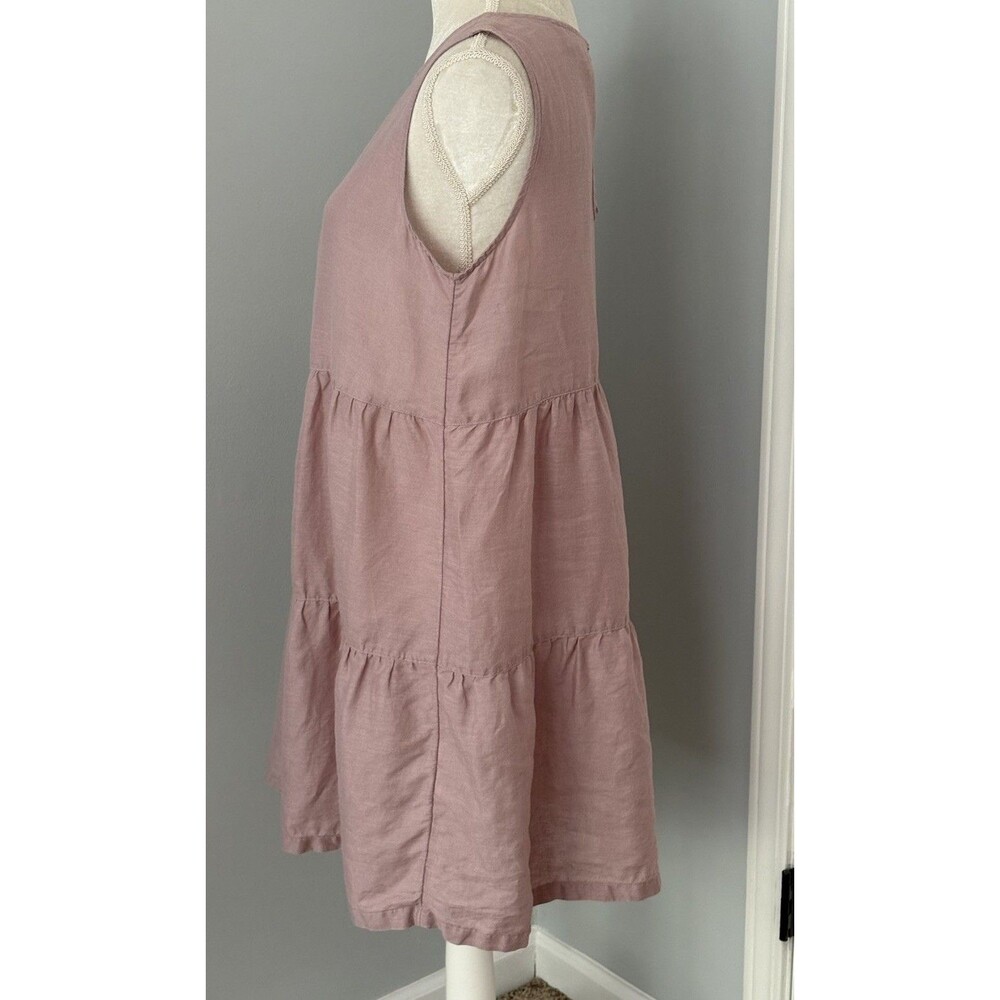 C & C California 100% Linen Sleeveless Dress Tiered Pink Size M Boho Resort - Picture 3 of 12